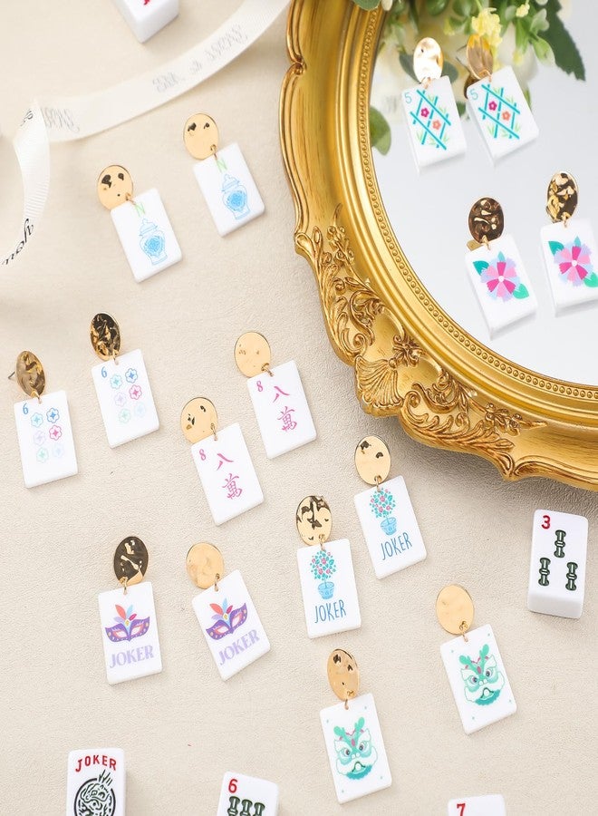 Highergo 16 Pcs Mahjong Earrings Women Acrylic Mahjong Dangle Earrings Funny Geometric Creative Earring for Women Friendship Jewelry Gifts - Image 3